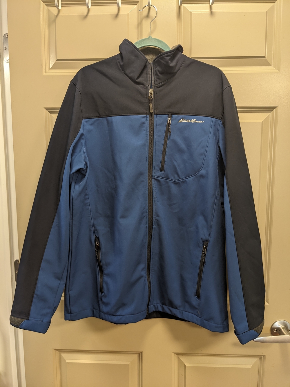 Eddie Bauer Two-Tone Navy & Blue Softshell Fleece Lined Jacket Sz TL